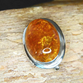 Bernstein-Brosche Silber oval