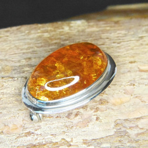 Bernstein-Brosche Silber oval