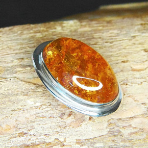 Bernstein-Brosche Silber oval
