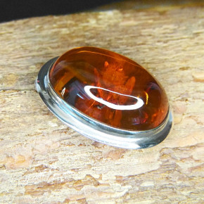 Bernstein-Brosche Silber oval