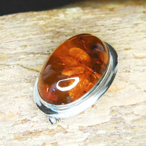 Bernstein-Brosche Silber oval