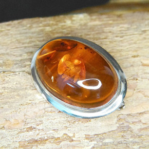 Bernstein-Brosche Silber oval