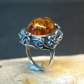 Silberring mit Bernstein Größe 53 (Ø ca. 16,9 mm)