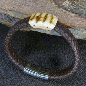 Flechtlederarmband mit Mammut-Rinde