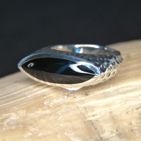 Silberring quer mit Onyx Größe 58 (Ø ca. 18,5 mm)