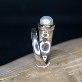 Silberring matt mit Perle W16,5 bis 17,5