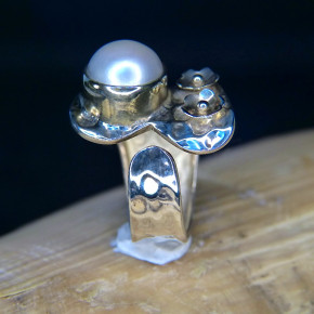 Silberring mit Perle W16,5 bis 18,5