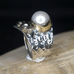 Silberring mit Perle W16,5 bis 18,5