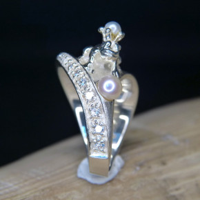Silberring "Froschkönig" mit Perle und Zirkonia W18,8