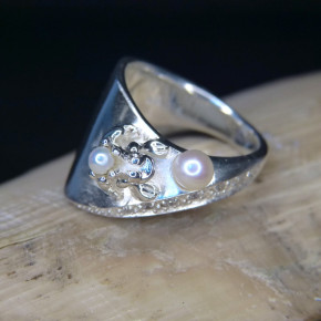Silberring "Froschkönig" mit Perle und Zirkonia W18,8
