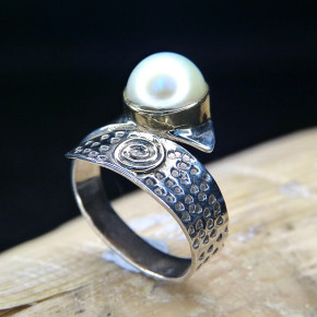 Silberring mit Perle W56 bis 62