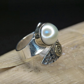 Silberring mit Perle W56 bis 62